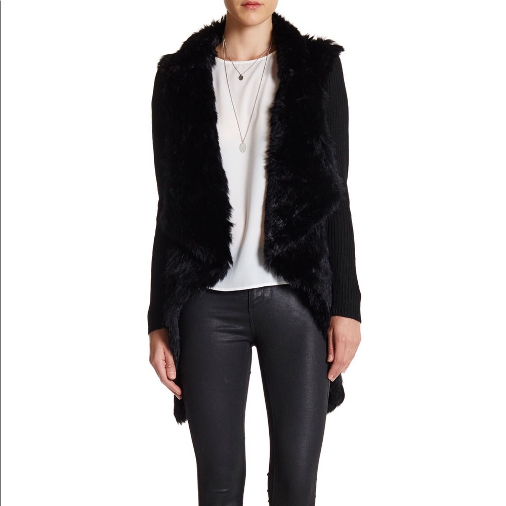 Love Token Black Fur and Sweater Cardigan
